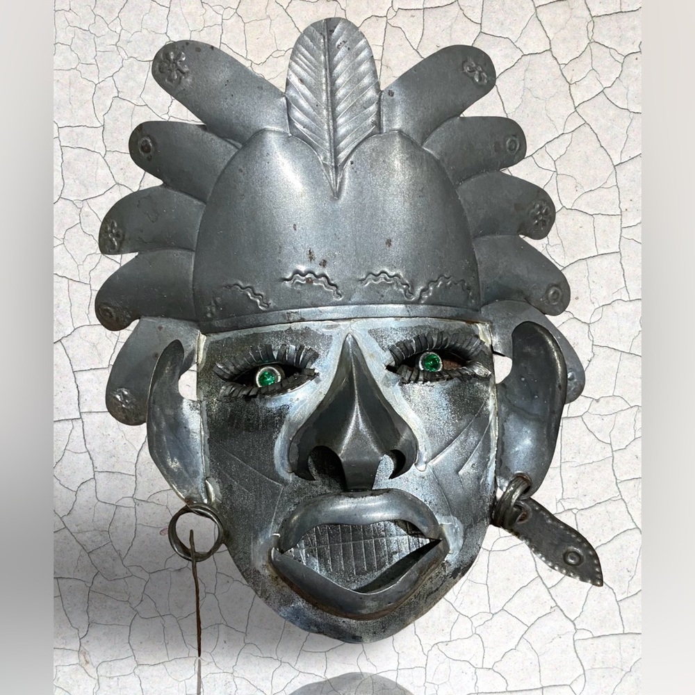Vintage Mexican Folk Art Tin Mask-Handcrafted Metal Wall Décor